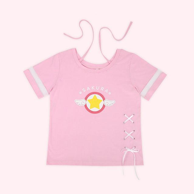 Cardcaptor Sakura Pink Star Winged Printed T-shirt Sakura Skirt SD01226