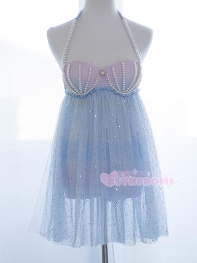 Japanese Harajuku Pastel Galaxy Pearl Seashell Bra Summer Swimsuit SD01088