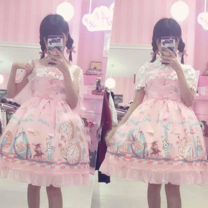 Cute Lolita Alice Wonderland Printed Doll Collar Sleeveless Bow Dress SD01840