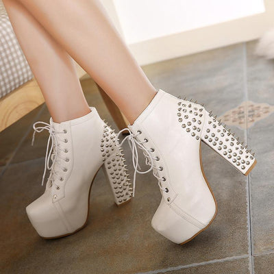 Spiked Studded Rivet Ankle Platform Laced Boots SD00006