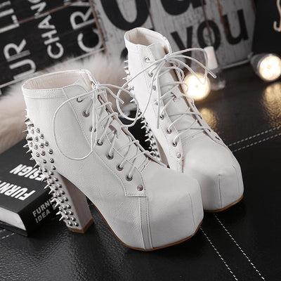 Spiked Studded Rivet Ankle Platform Laced Boots SD00006