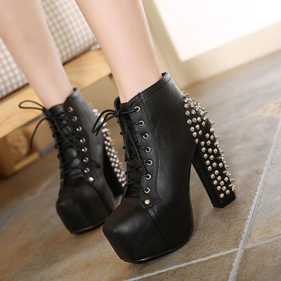 Spiked Studded Rivet Ankle Platform Laced Boots SD00006