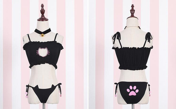 SENDKEEL Fun Lingerie Sexy Charming Hollow Out Bra Attractive Cute Cat Girl  Dress Set Underwear 