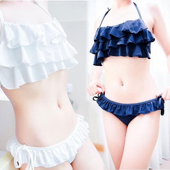 Japanese Cute White/Navy Blue 2 Piece Swimsuit (swim suit) SD02364