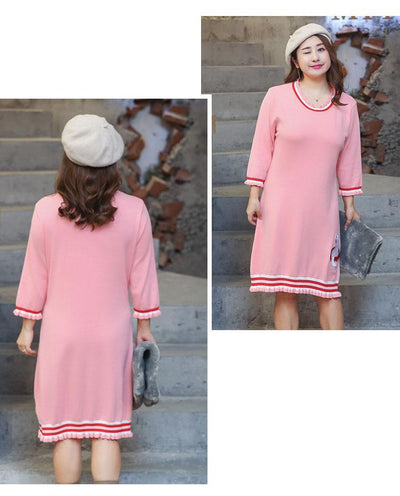 Korean cute embroidery swan knit long dress SD00691