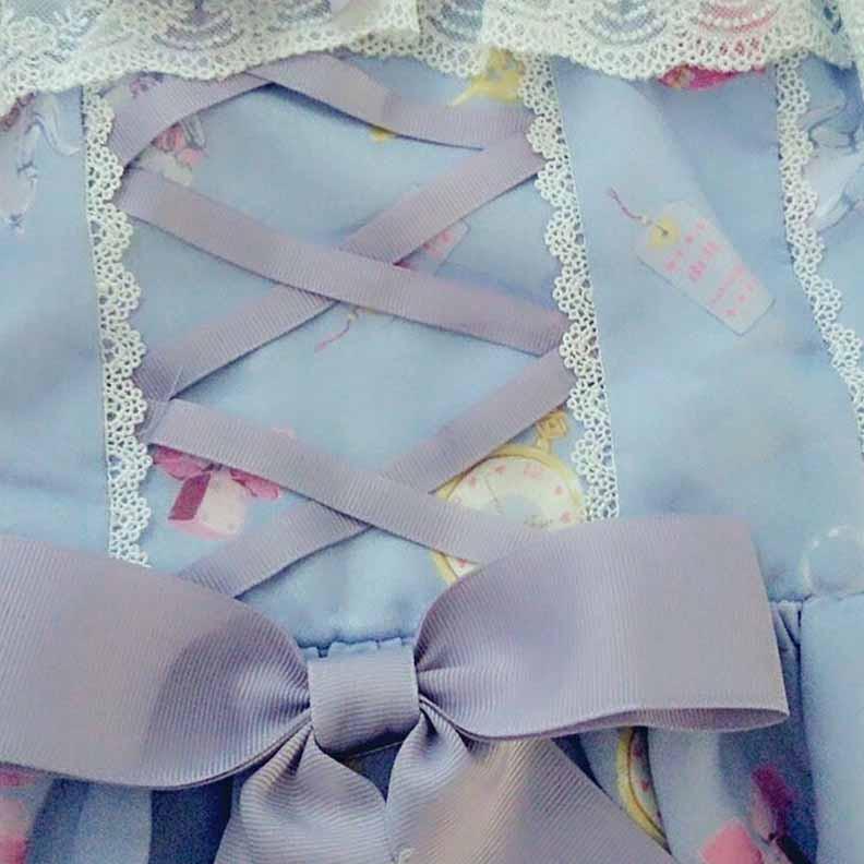 Cute Lolita Alice Wonderland Printed Doll Collar Sleeveless Bow Dress SD01840