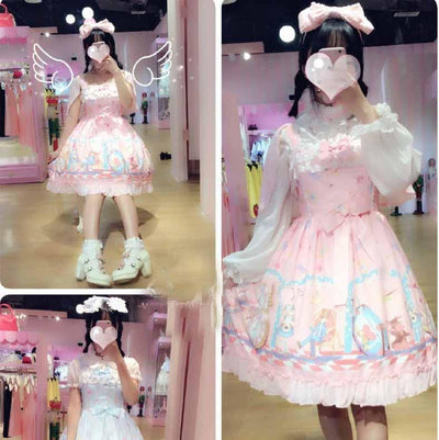 Cute Lolita Alice Wonderland Printed Doll Collar Sleeveless Bow Dress SD01840