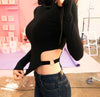 Korean Sexy Black Side Collar Ring Thin Shirt SD02182