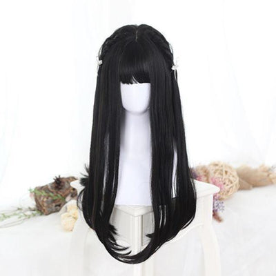 Japanese Harajuku Lolita Black Long Straight Wig SD02303