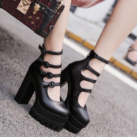 Black 4 Buckle Strap High-Heels Shoes SD00156