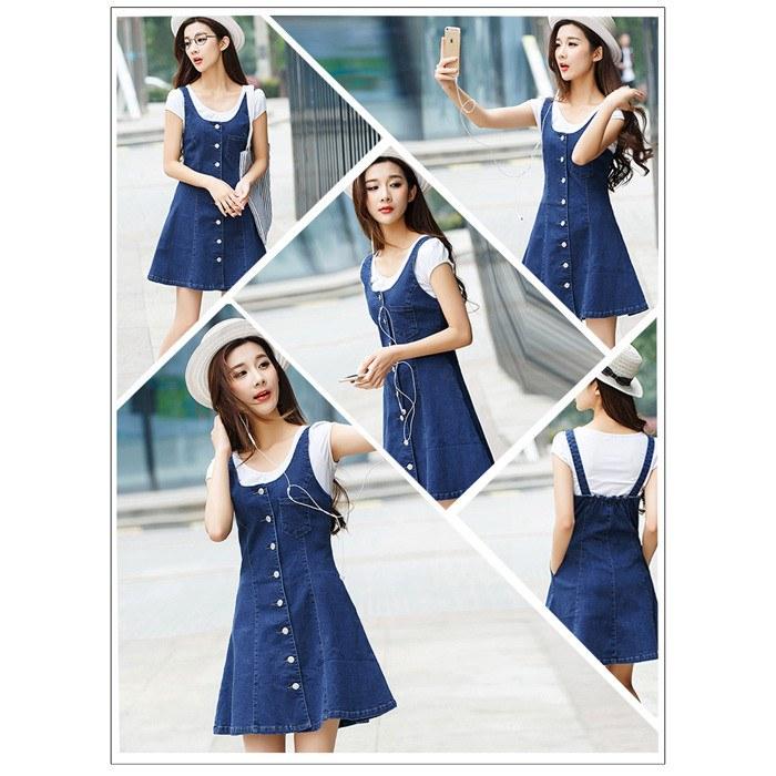 Blue Denim Front Pocket Strap Dress SD00445