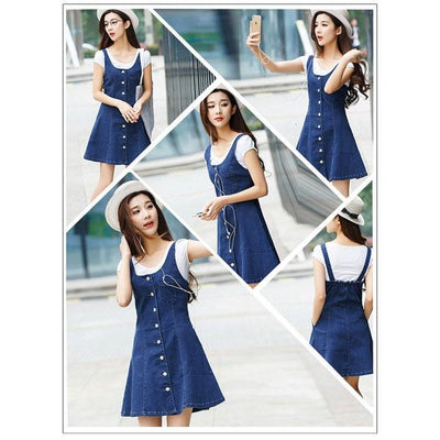 Blue Denim Front Pocket Strap Dress SD00445