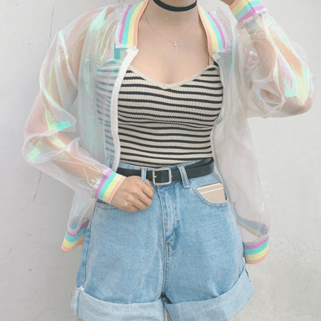 Harajuku transparent organza rainbow jacket SD00605
