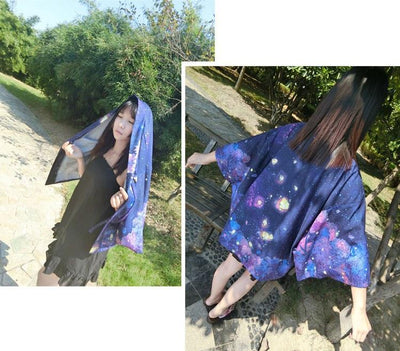 Sky Flower Darkblue Kimono Bathrobe Haori SD01038