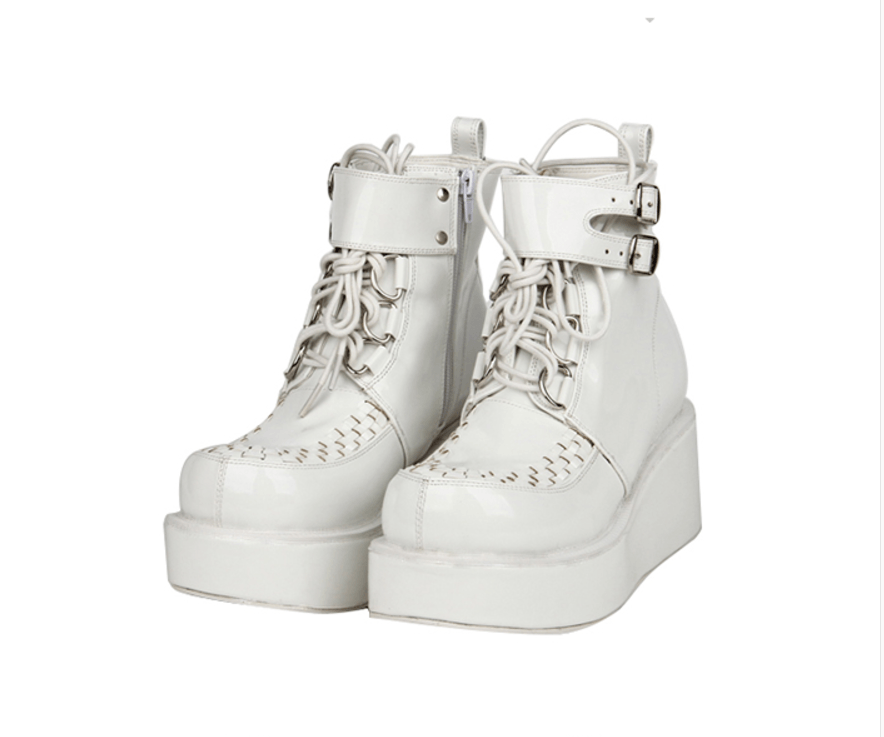 White Heavy Buckle Strap High Platform Boots Shoes SD00216