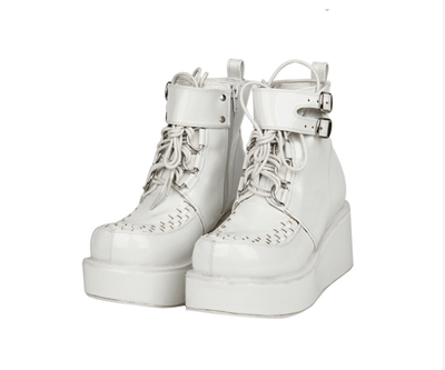 White Heavy Buckle Strap High Platform Boots Shoes SD00216