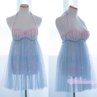 Japanese Harajuku Pastel Galaxy Pearl Seashell Bra Summer Swimsuit SD01088