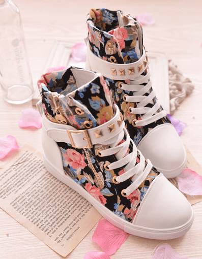 Hot Floral Straps Studs Sneakers Canvas Shoes SD02314