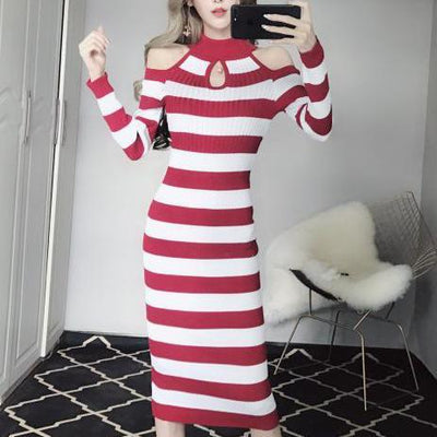 Striped Long Slim Dress SD00489