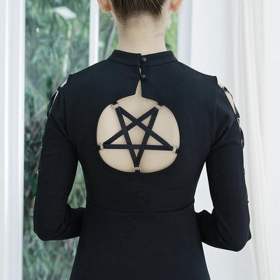 Black Ribbon Sleeve Pentagram Dress SD00345