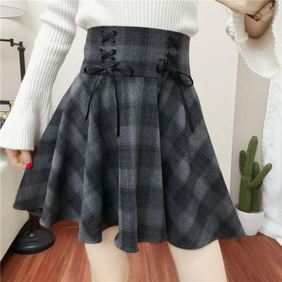 Dark Grey High Waist Plaid Cross Skirt SD00255