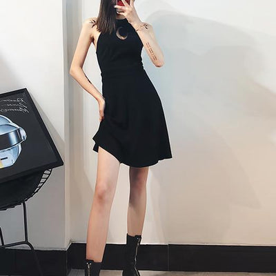 Black Sleeve-less Cut Out Moon Dress SD00132