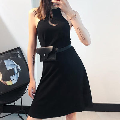 Black Sleeve-less Cut Out Moon Dress SD00132