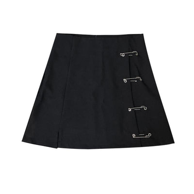 Black Safety Pin High Waist Skirt SD00335