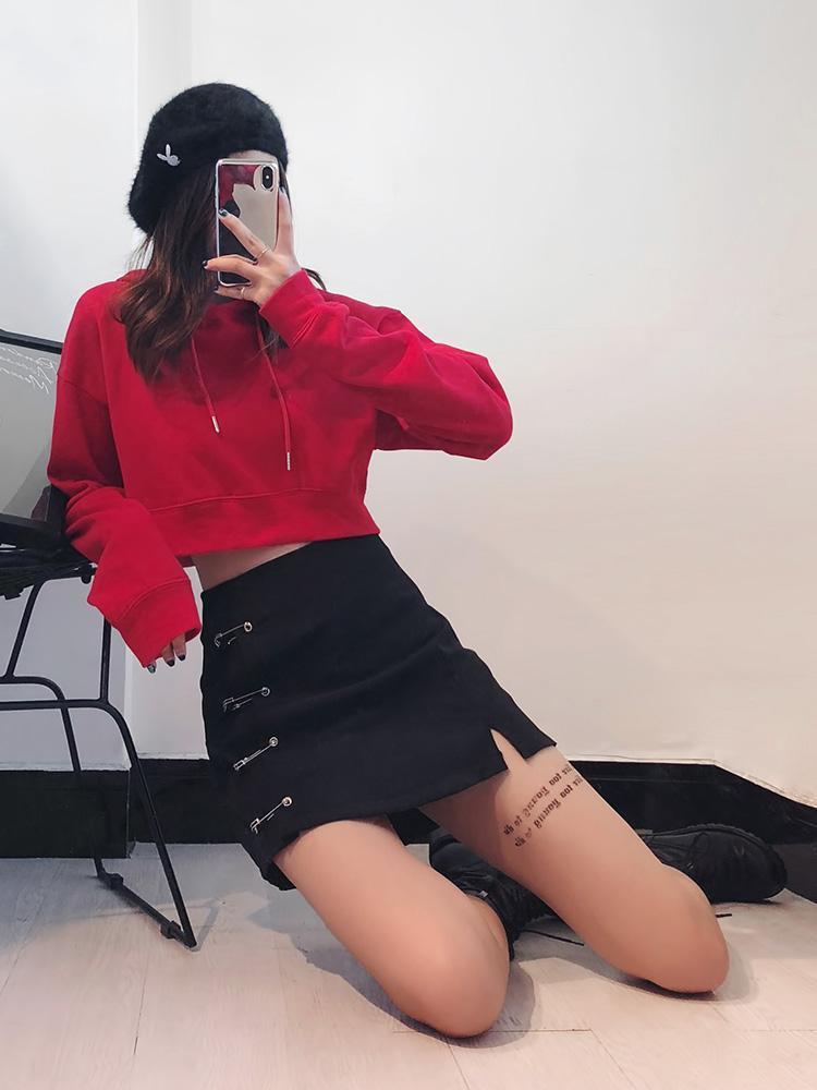 Black Safety Pin High Waist Skirt SD00335