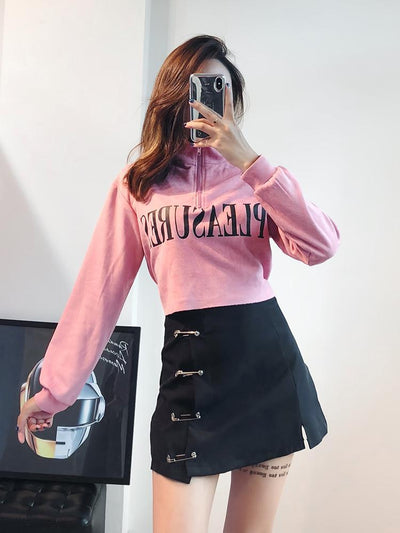 Black Safety Pin High Waist Skirt SD00335