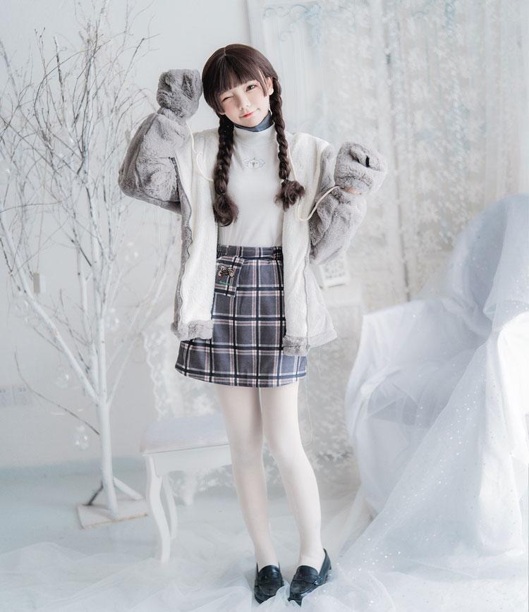 Grey Koala Coat Top Skirt SD00519