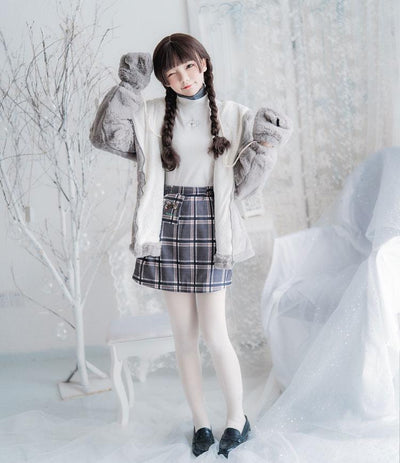 Grey Koala Coat Top Skirt SD00519