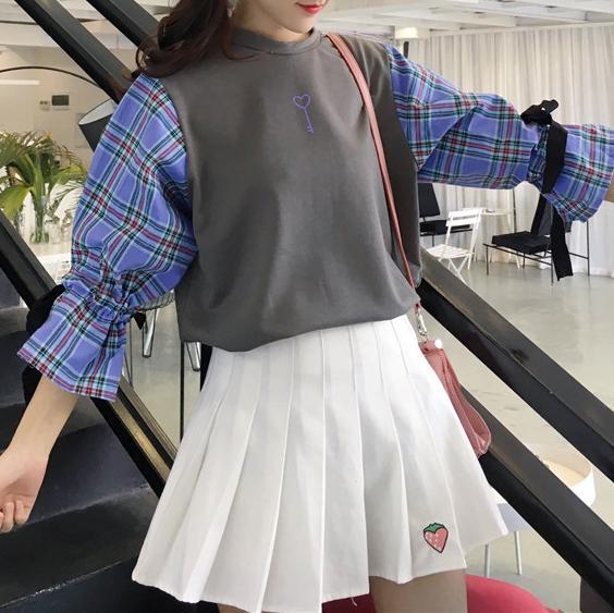 Heart Key Plaid Sleeve Shirt SD00411