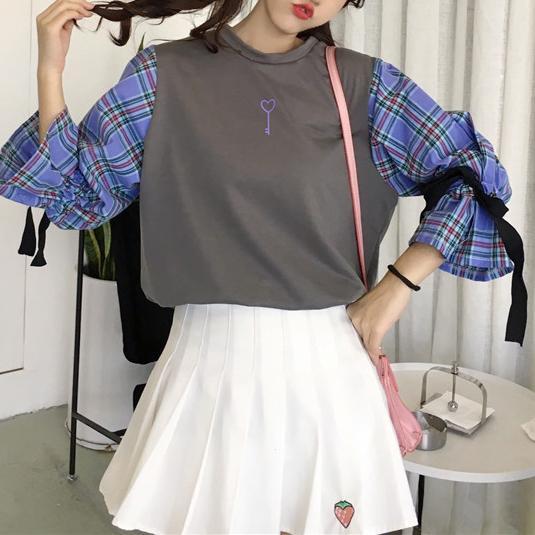Heart Key Plaid Sleeve Shirt SD00411