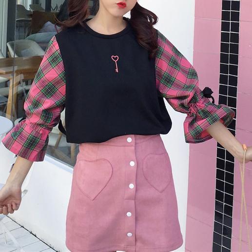Heart Key Plaid Sleeve Shirt SD00411