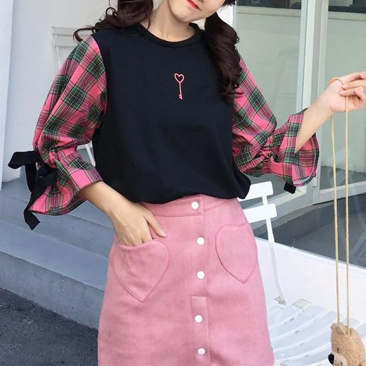 Heart Key Plaid Sleeve Shirt SD00411