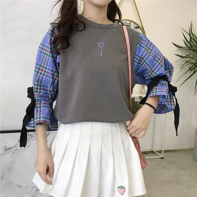 Heart Key Plaid Sleeve Shirt SD00411