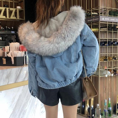 Fluffy Candy Fur Hoodie Denim Jacket SD00409