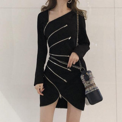 Black Zipper Slim Dress SD00379