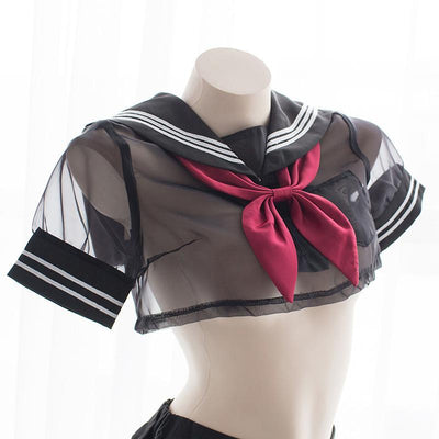 Sexy Transparent Sheer Black Sailor Short School Uniform Lingerie SD00499