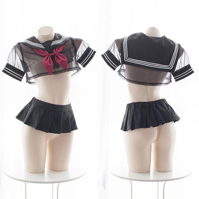 Sexy Transparent Sheer Black Sailor Short School Uniform Lingerie SD00499