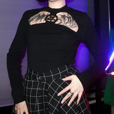 Pentagram Pendant Cute Out Chest Shirt SD00385