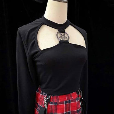 Pentagram Pendant Cute Out Chest Shirt SD00385