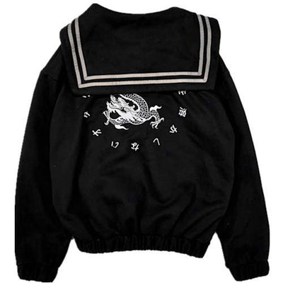 Embroidered Dragon Sailor Black Sweater SD00538