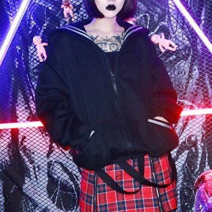 Embroidered Dragon Sailor Black Sweater SD00538