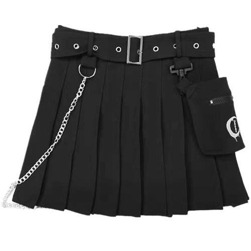 Black Pleated Side Pocket Skirt SD00532