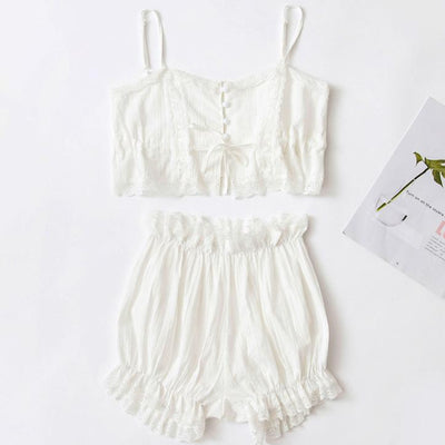 White Pearl Lace 2 Piece Top Short Pajama Set SD00426