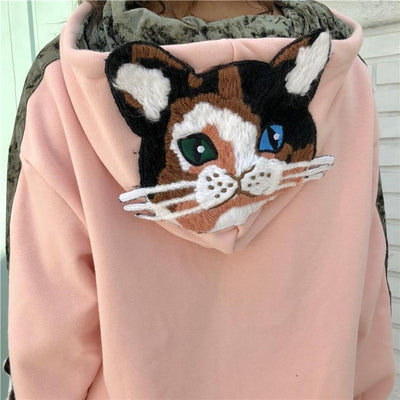 Pink Embroidered Cat Hoodie Sweater SD00322