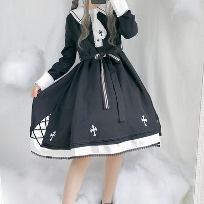 Lolita Cross Black Long Sleeve Dress SD00528