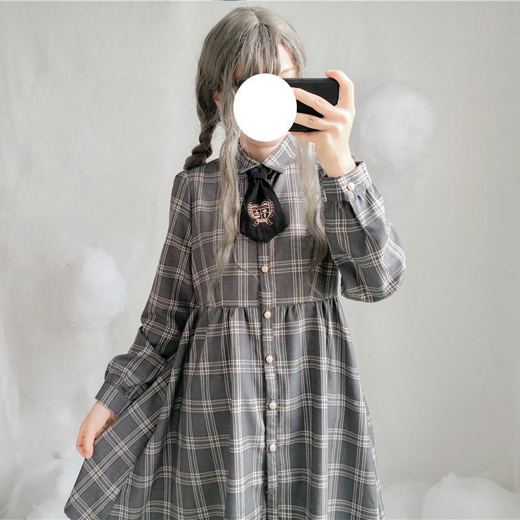 Plaid Grey Long Sleeve Dress SD00521